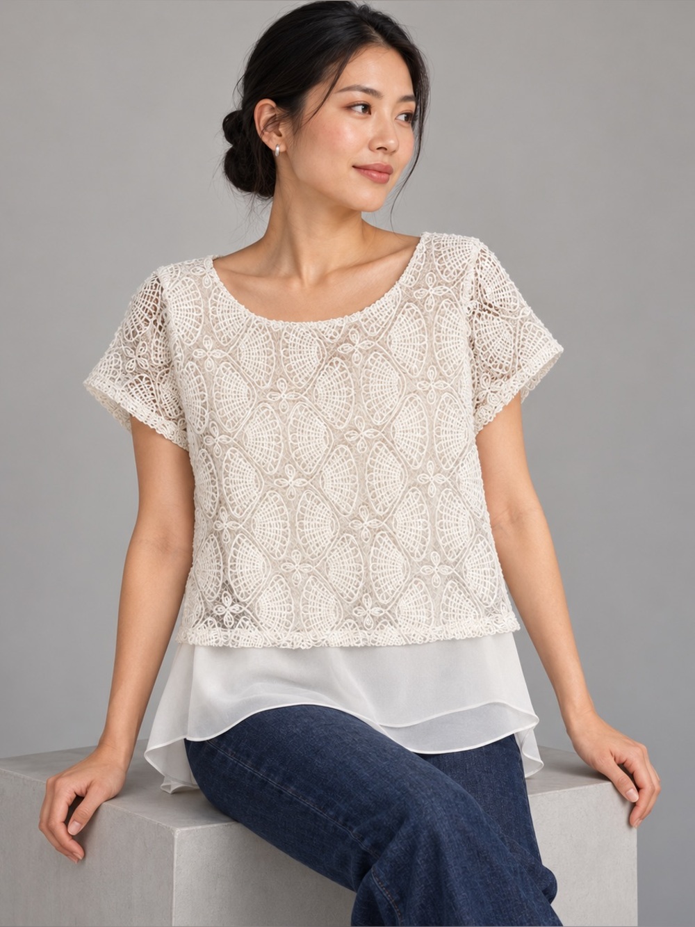 Sabrina Samuel White Layered Crochet Top - Women (#5)
